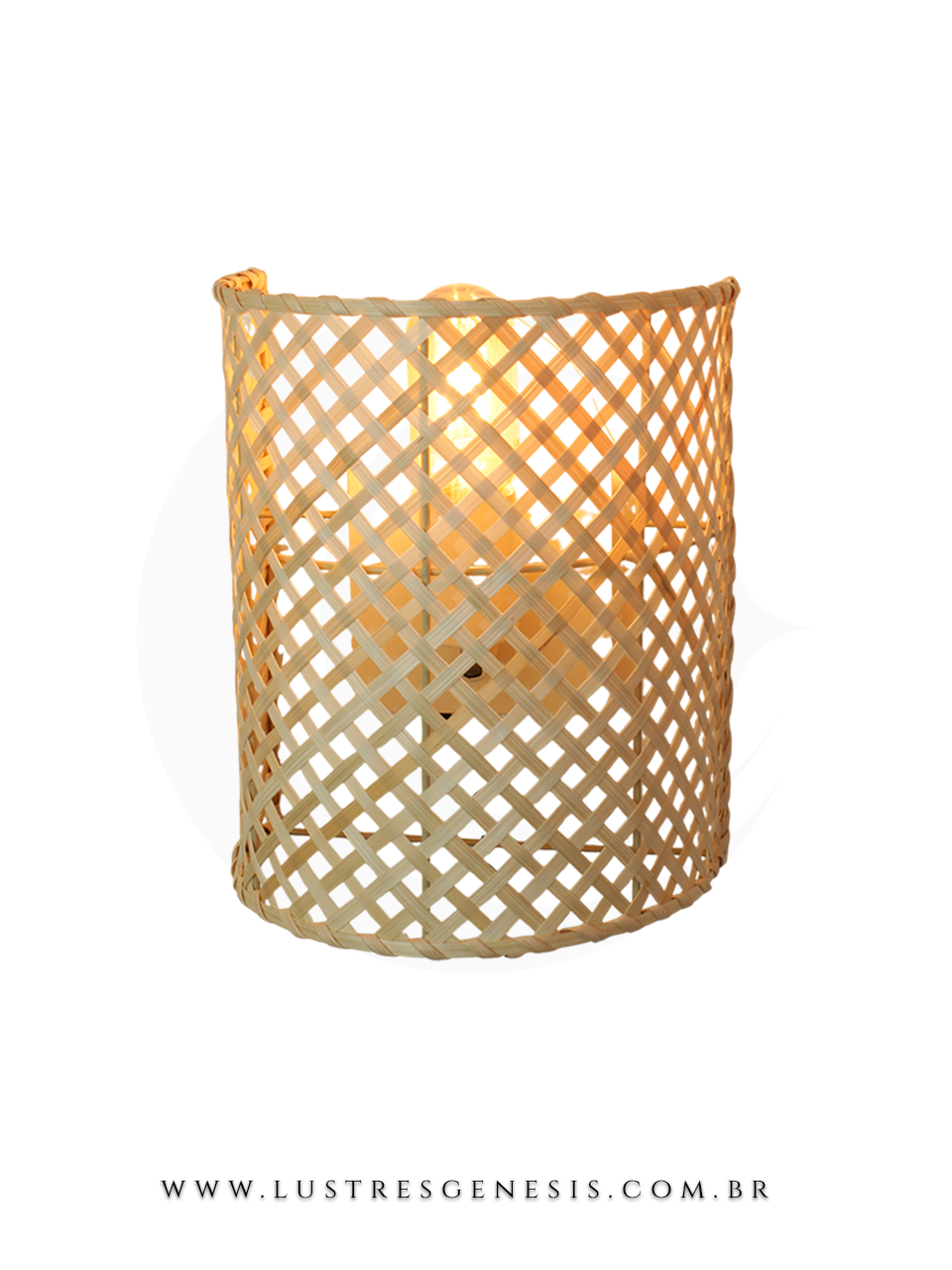 Arandela de fibra de bambu Samalona instalada na parede, iluminada, ideal para banheiros, cabeceira de cama e corredores.